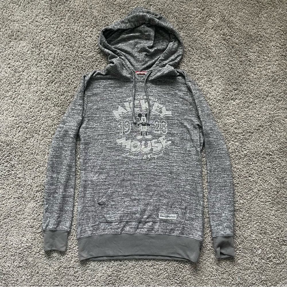 Disney Parks Authentic Mickey Mouse Gray Knit Pullover Hoodie Women’s Sz Medium
